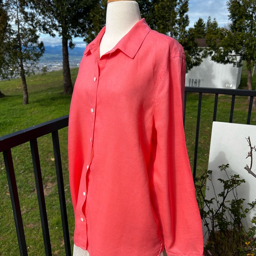 J. Jill Top Size Large Coral Pink Love Linen Essential Tunic Shirt Button Front
